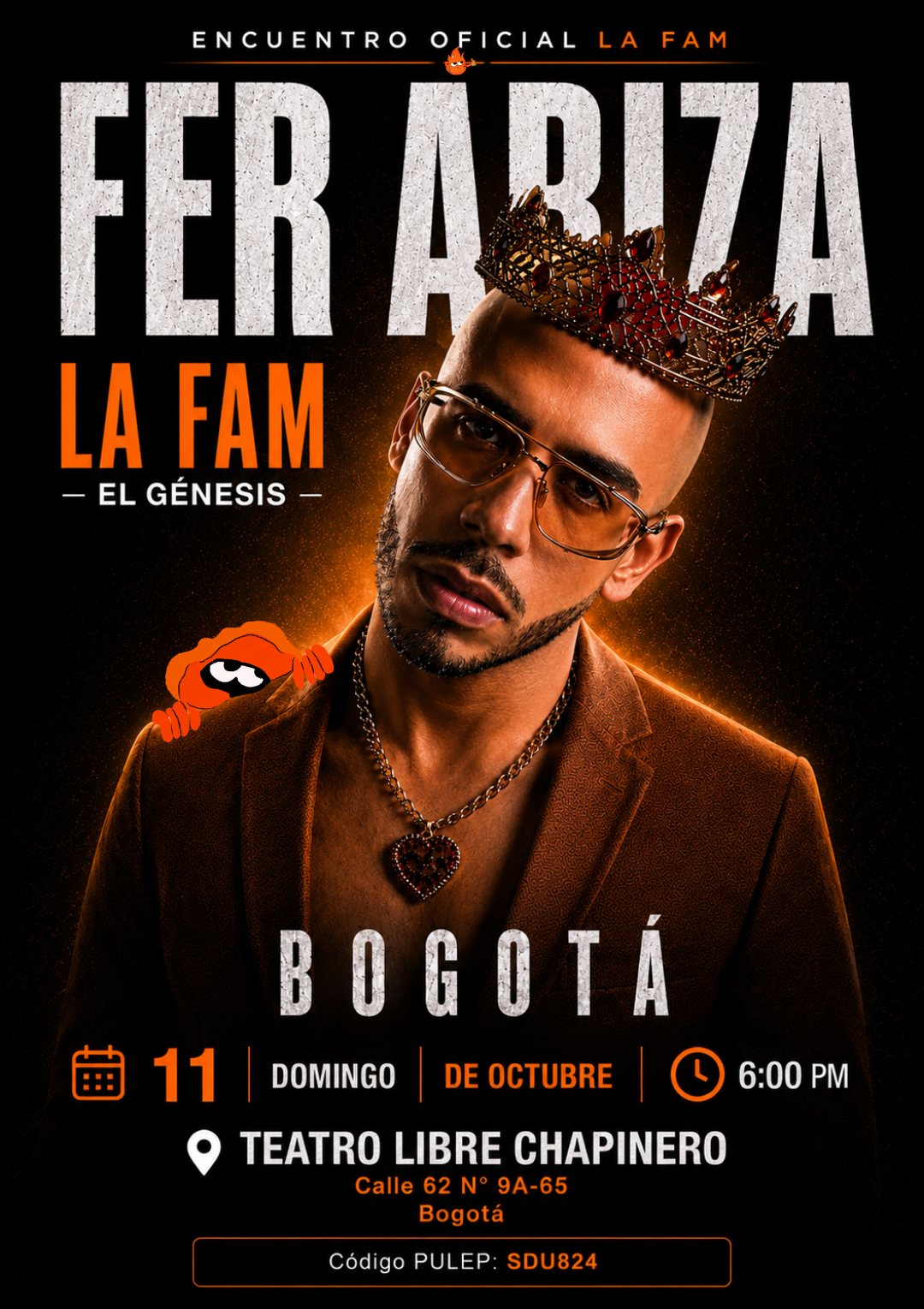 Cartel oficial — LA FAM El Génesis Bogotá — Fer Ariza — Teatro Libre Chapinero — Domingo 11 de octubre 6:00 PM